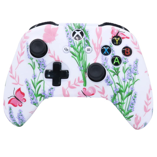 RALAN Xbox One Controller Skin - Pink Silicone Cover with Cat & Skull Caps, Pro Thumb Grips, Blue Butterfly Design