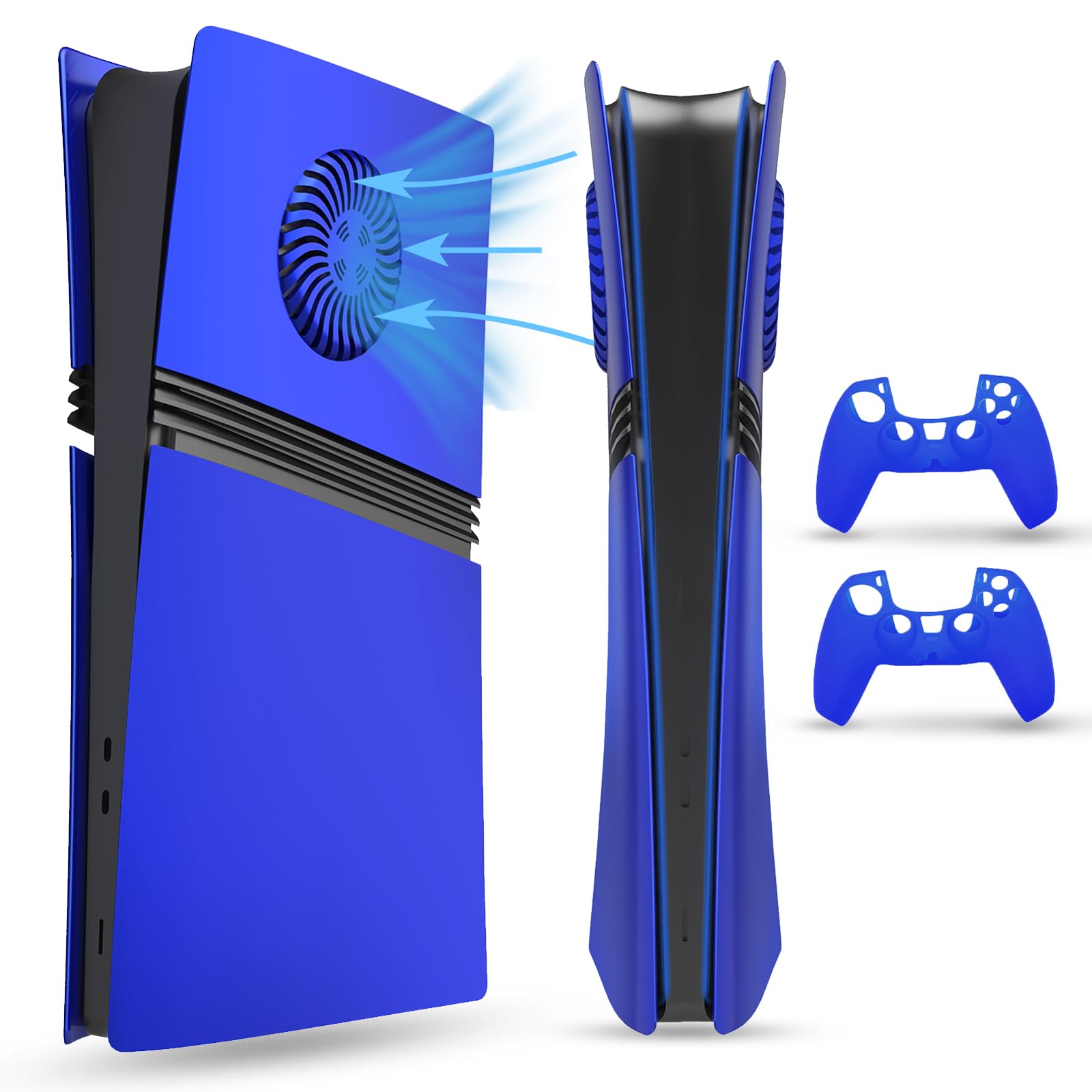 PEYANZ Faceplate for PS5 Pro (Digital Edition)  Cover Plate  ABS Shell  Matt Skin  with Extra 2 Controller Silicone Covers (Blue+)