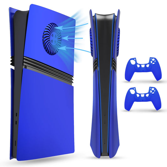 PEYANZ Faceplate for PS5 Pro (Digital Edition)  Cover Plate  ABS Shell  Matt Skin  with Extra 2 Controller Silicone Covers (Blue+)