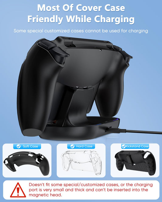 FYOUNG Charger Station for PlayStation Portal - Case Friendly, RGB Light, USB Type C, Model PSP16B, Black