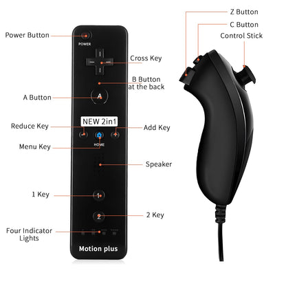 QUMOX Wii Nunchuck Remote Controller with Motion Plus, Shock Function, Black