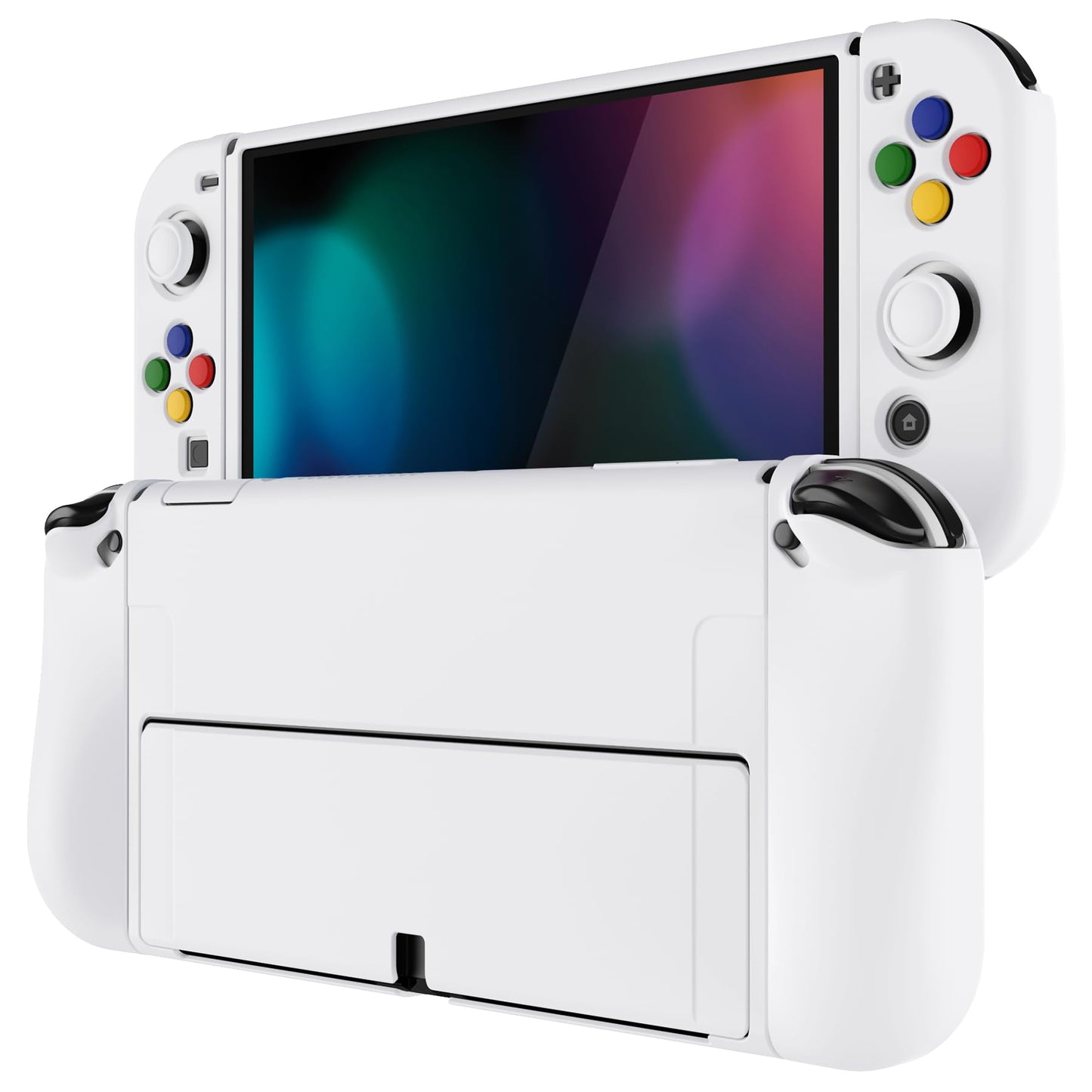 PlayVital ZealProtect Soft Protective Case for Nintendo Switch OLED  Flexible Protector Joycon Grip Cover for Nintendo Switch OLED with Thumb Grips & ABXY Direction Button Cap - White