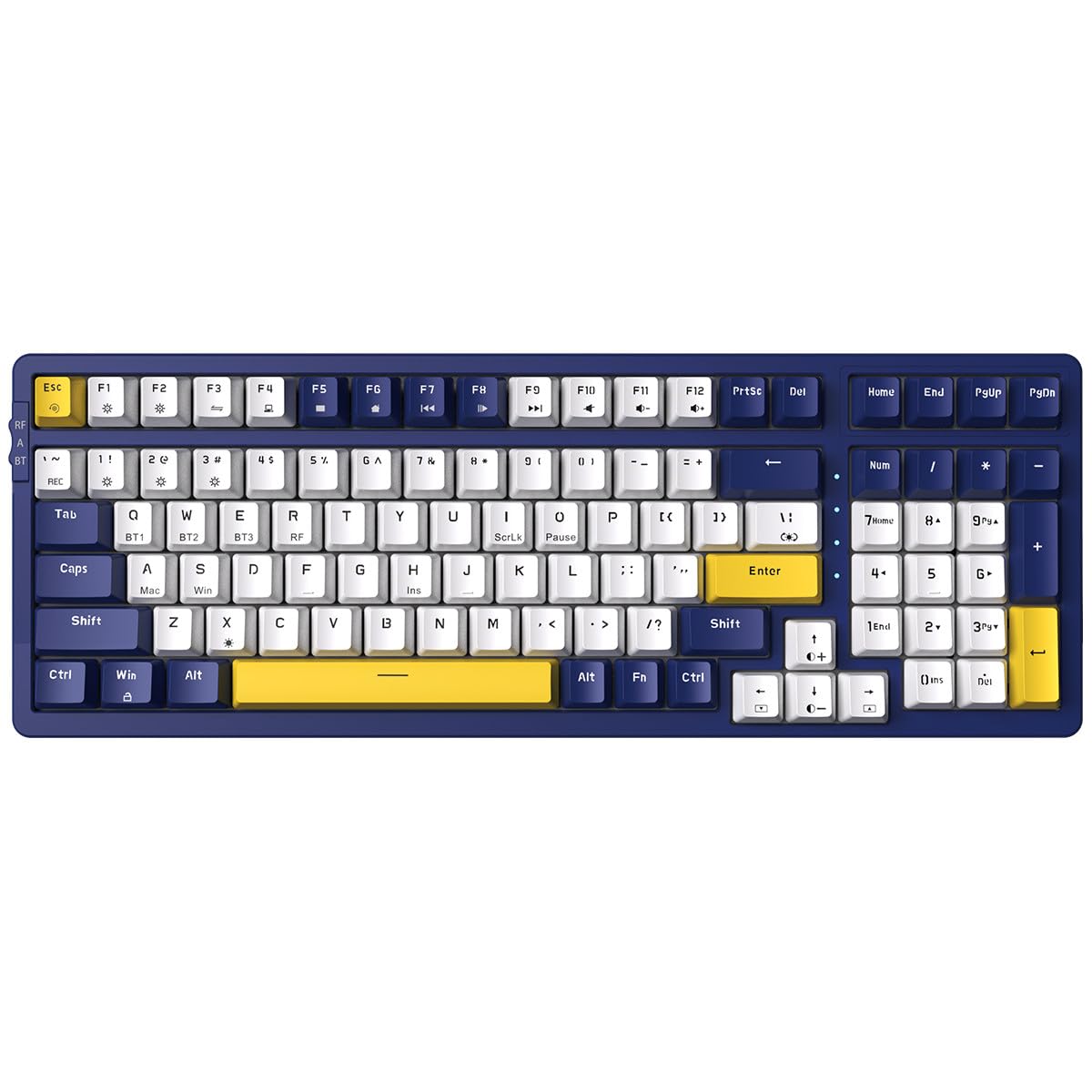 Merdia Wireless Mechanical Keyboard  Triple Mode 2.4G/USB-C/BT Gaming Keyboards 100 Keys Ice-Blue Backlit  Red Switch Keyboard | Rechargeable Mechanical Gaming Keyboards | Blue/White/Yellow