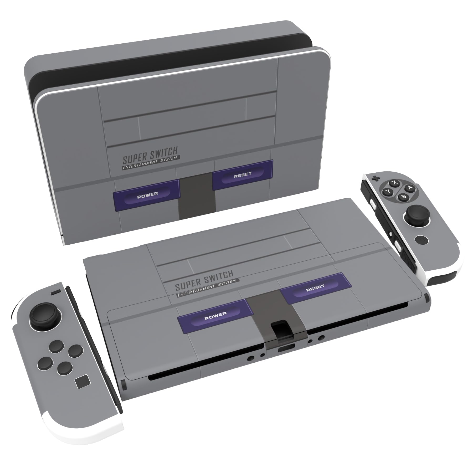 PlayVital Full Set Protective Stickers for Nintendo Switch OLED Model  Customized Vinyl Decal Skins for Switch OLED Console & Joycon & Dock & Grip - Classics SNES Style