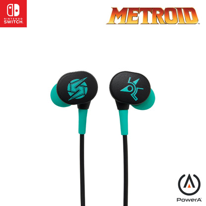 PowerA Wired Earbuds for Nintendo Switch - Metroid, 3.5mm, Officially Licensed, Model NSHS0516-01
