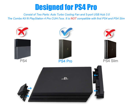 ElecGear PS4 Pro Cooling Fan with Automatic Temperature Sensor & 5-Port USB 3.0 Hub - Model TP4-894US