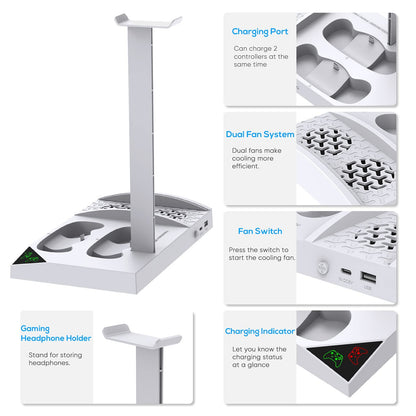 MENEEA Charger Stand with Cooling Fan for Xbox Series S, Dual Dock with 2 Rechargeable Batteries, White, Model PG-XBS013A