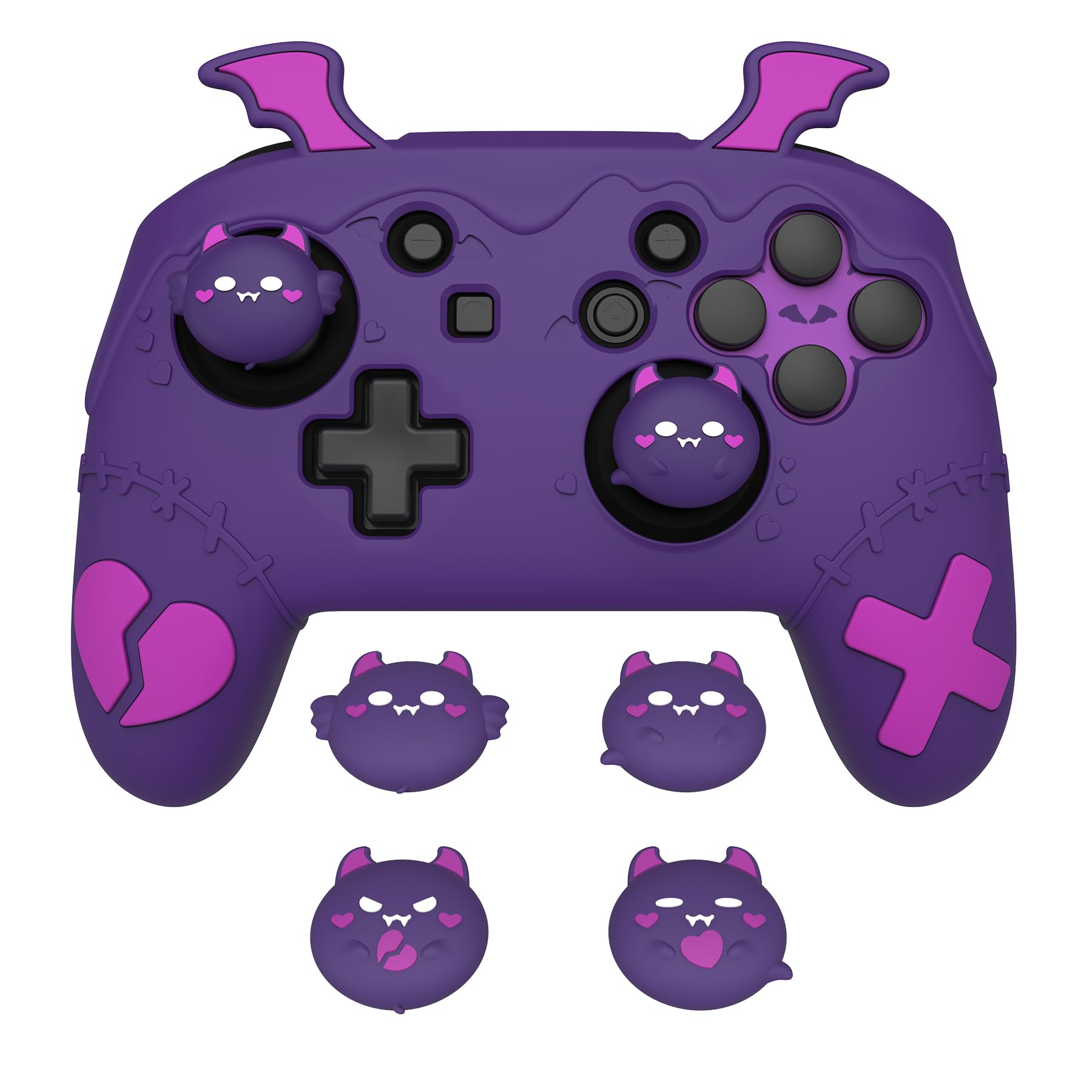 PlayVital Gothic Imp Series Cute Silicone Case for Nintendo Switch Pro Controller with 4 Thumb Grip & 2 Sticker, Non-Slip Anti-S