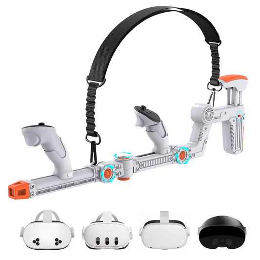 VR Gunstock Compatible with Meta Quest 2/3/3S/Pro  Shoulder Straps Adjustable FPS Gaming Controller Accessories Quick Magnetic Attachment Cheek Pad Immersive VR Stock Rifle Gameplay (White)