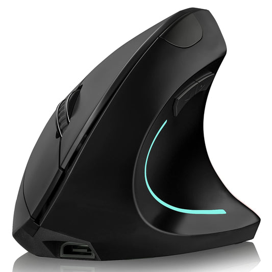 Attoe Vertical Mouse  Right Handed 2.4GHz Wireless Ergonomic Rechargeable Vertical Mouse with 4 Adjustable DPI 800/1200/1600/2400  6 Buttons Compatible with PC  Desktop Mac (Black)