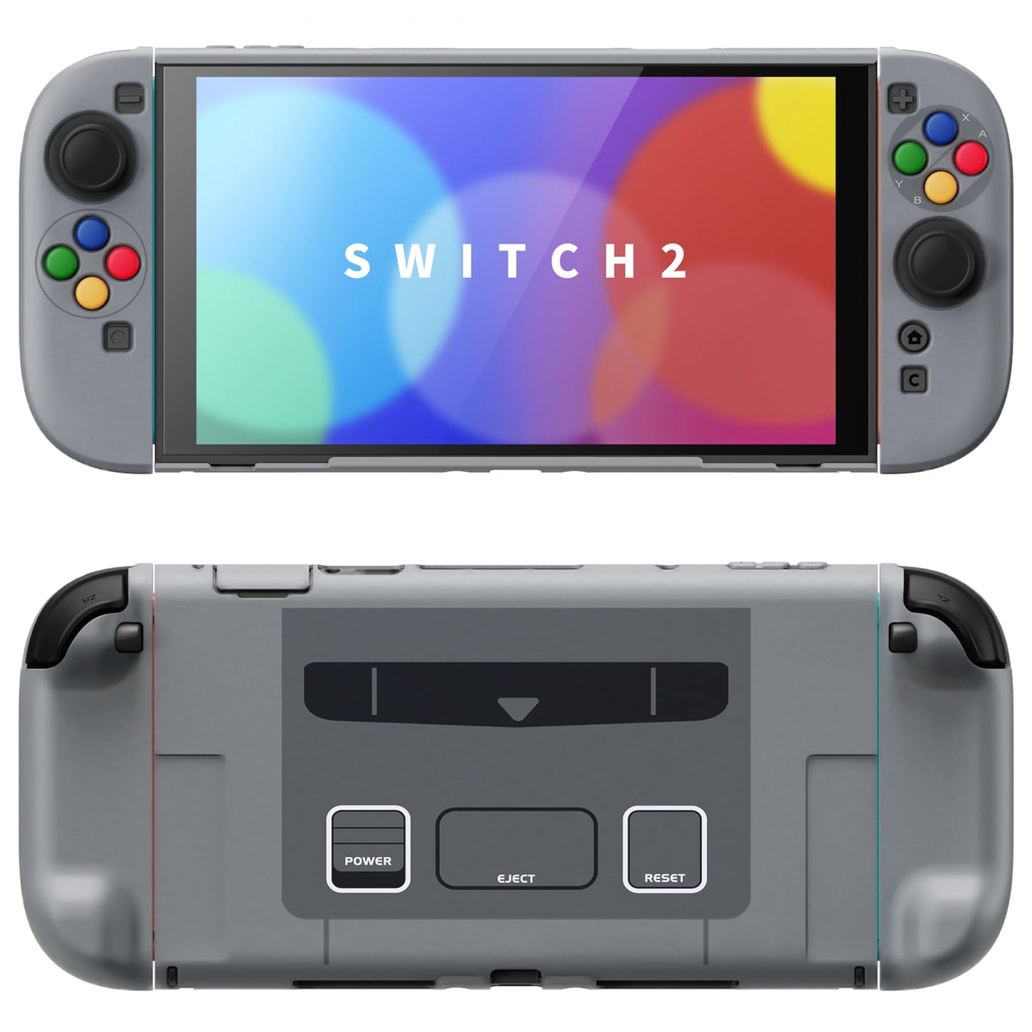 PlayVital Protective Case for Nintendo Switch 2 with Extra Stand | Ultra-Slim Dockable Hard Shell  Split Joycon Cover  Button Caps & Thumb Grips | Pattern Series  SFC SNES Classic EU Style