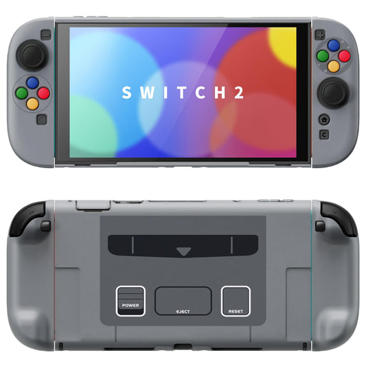 PlayVital Protective Case for Nintendo Switch 2 with Extra Stand | Ultra-Slim Dockable Hard Shell  Split Joycon Cover  Button Caps & Thumb Grips | Pattern Series  SFC SNES Classic EU Style