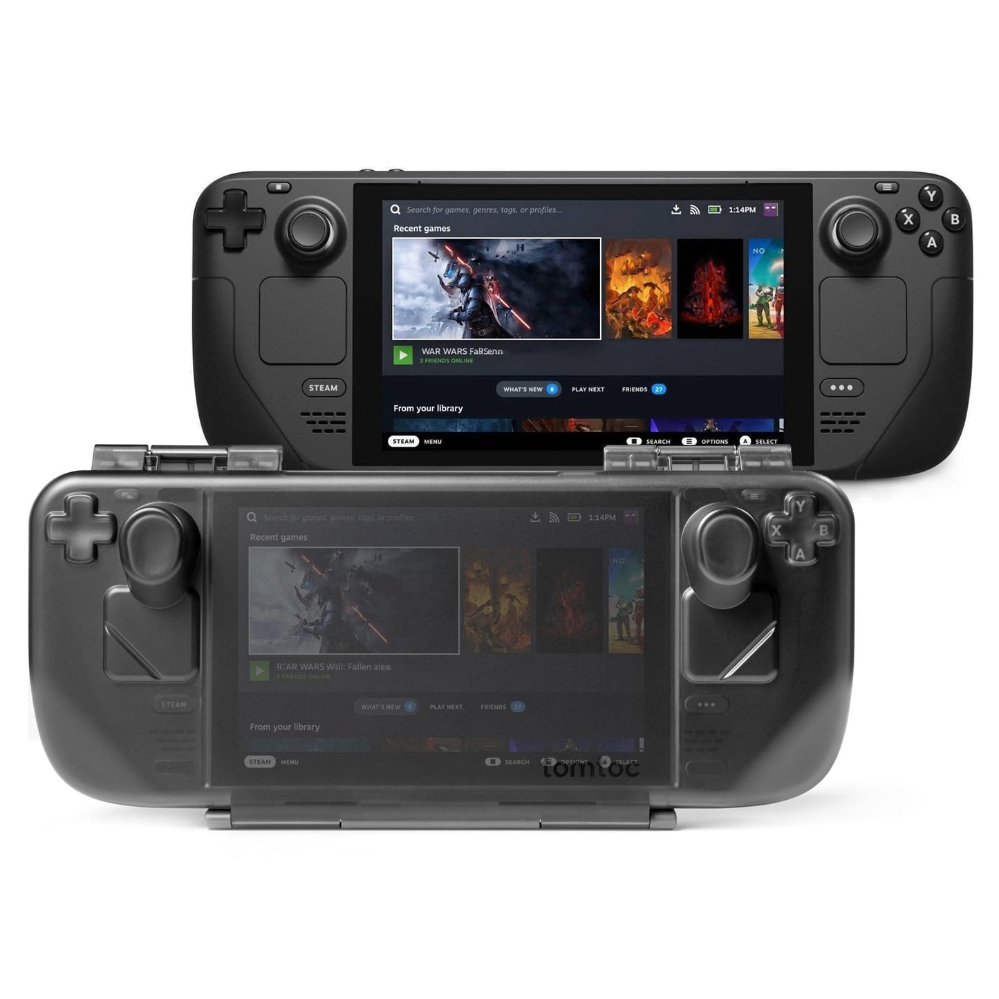 tomtoc Armor Case for Steam Deck - Slim Black Hard Shell, Shock-proof, 12.05x5.59x2.36 inches, Model G12M1D1