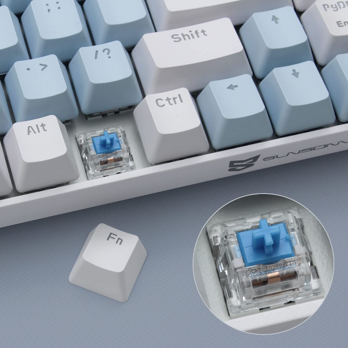 Qisan 60% Mechanical Gaming Keyboard - Dual Mode 2.4G/BT, Blue Switch, Blue & White Combo, 68 Keys, US Layout