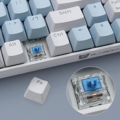 Qisan 60% Mechanical Gaming Keyboard - Dual Mode 2.4G/BT, Blue Switch, Blue & White Combo, 68 Keys, US Layout