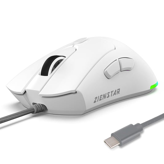 HXMJ Wired USB C Gaming Mice,7200DPI,Ergonomic Mouse with RGB Backlit for Apple MacBook,Computer or Laptops with Type C Port-Whi