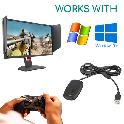 KUJOBUY Wireless USB Gaming Receiver Adapter for Xbox 360 Controllers - Black, Compatible with Windows PC, Laptop Gaming