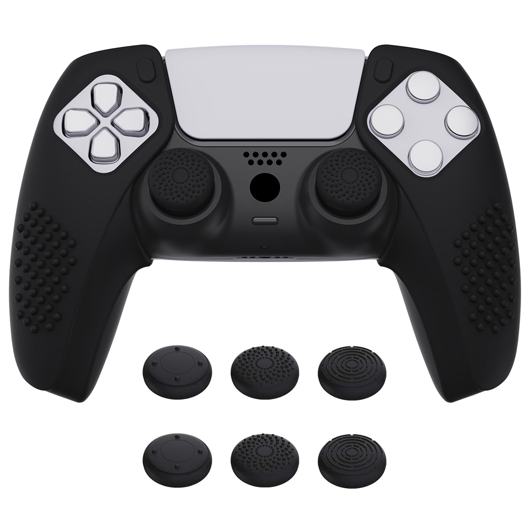 PlayVital 3D Studded Edition Ergonomic Soft Controller Silicone Case Grips for ps5 Compatible with Charging Station Rubber Protector Skins with 6 Thumbstick Caps for ps5 Controller - Black