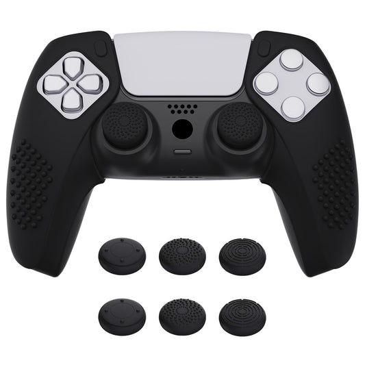 PlayVital 3D Studded Edition Ergonomic Soft Controller Silicone Case Grips for ps5 Compatible with Charging Station Rubber Protector Skins with 6 Thumbstick Caps for ps5 Controller - Black