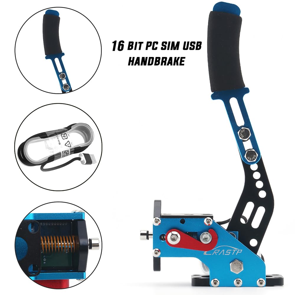 RASTP 64Bit USB Handbrake for SIM Racing - Compatible with Logitech G27 G25 G29 T500 T300 - Blue, No Clamp