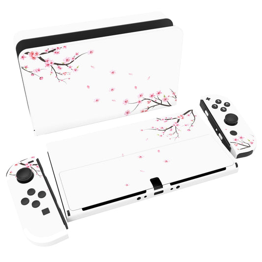 PlayVital Full Set Protective Stickers for Nintendo Switch OLED Model  Customized Vinyl Decal Skins for Switch OLED Console & Joycon & Dock & Grip - Falling Cherry Blossom