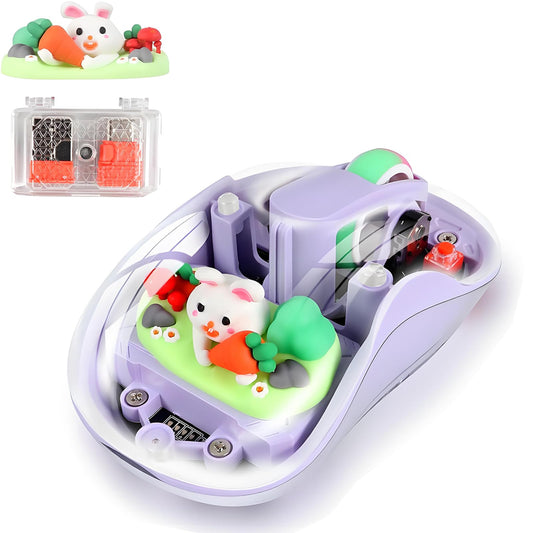 elec Space Wireless USB C Mouse - Bluetooth Triple Mode, Rechargeable, Silent, Portable Design - Purple Cartoon Character