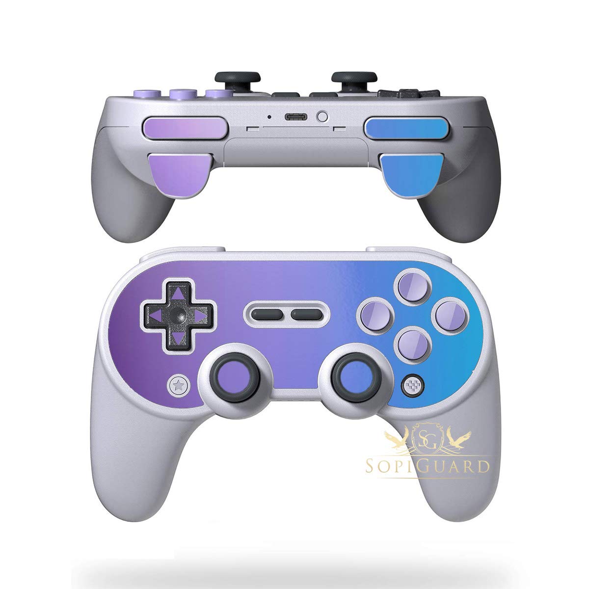 SopiGuard Skin for 8BitDo SN30 Pro+ Controller Precision Cut Vinyl Sticker Wrap (Gloss Lavender Cyan/Purple)