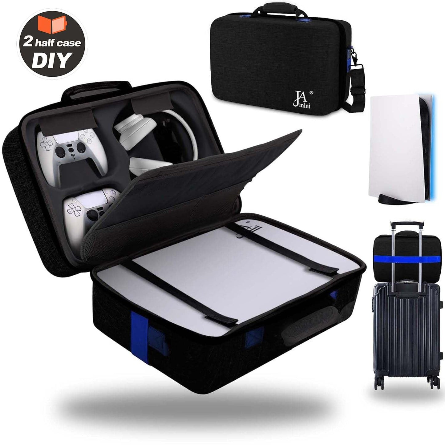 jamini Hard Shell Carrying Case for PS5  PS5 Pro  Travel Case for Ps 5 Console Controller  Shockproof Protective Storage Bag for Playstation 5 Disk Digital Edition  Headset  Base  Accessories(Black)