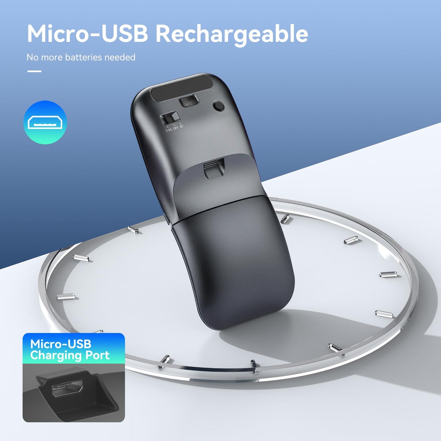 WFB Wireless Arc Mouse - Bluetooth Rechargeable, Ultra Slim, 3 DPI, Black