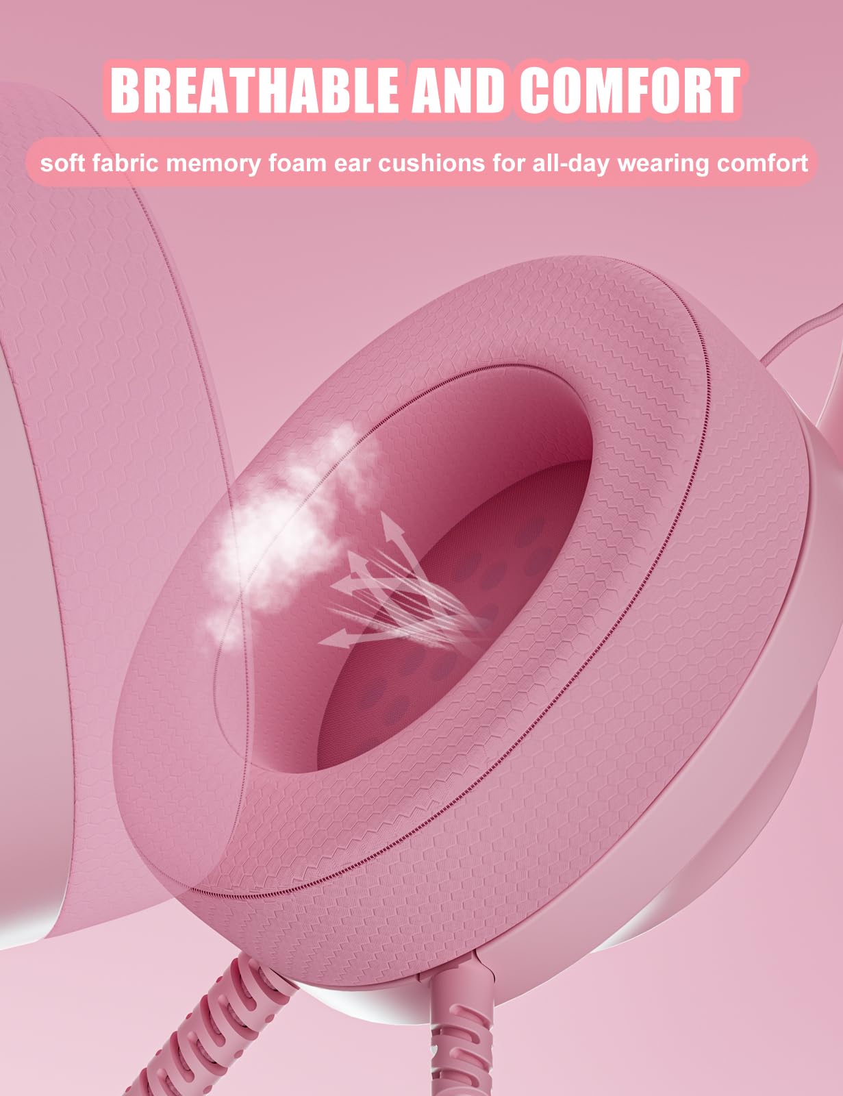 WIRWTRU S30 Gaming Headset - Wired, Lightweight, Noise Cancelling Mic, Soft Earmuffs, Pink, Compatible with Xbox, PS5, PC