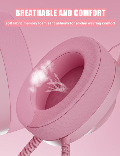WIRWTRU S30 Gaming Headset - Wired, Lightweight, Noise Cancelling Mic, Soft Earmuffs, Pink, Compatible with Xbox, PS5, PC