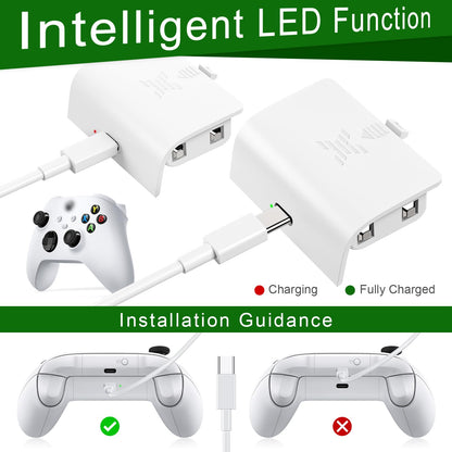KEKUCULL Xbox Series S/X Controller Battery Pack, 2x1400mAh Rechargeable, Type-C Charging, White, Model RT010A4-W