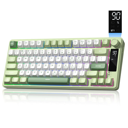 Womier DK75 75% Wireless Gaming Keyboard  RGB Backlit Creamy Keyboard with Media Knob  OLED Screen  Tri-Mode 2.4GHz/USB-C/BT5.0  Anti-Ghosting No-Conflict Silent Membrane Keyboard for MAC Windows