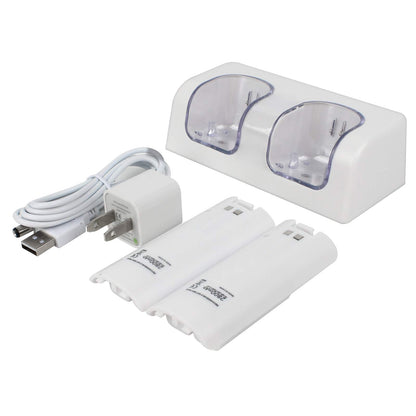 Kulannder Wii Remote Battery Charger Station with Dual Charging Dock & 2 Rechargeable Batteries - White, Model KD-chargers02