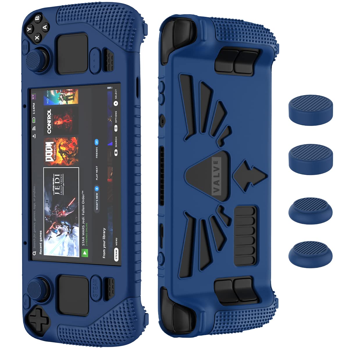 SUIHUOJI Steam Deck Standing Protective case  Thickening Silicone Accessories Protector  Soft cover Skin Shell with 2 Pairs Thumb grips  Full Protection Kit to Anti-Slip for Valve Stream Deck (Blue)