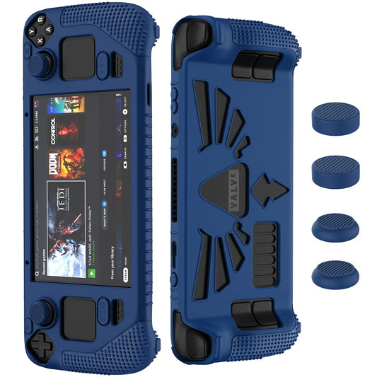 SUIHUOJI Steam Deck Standing Protective case  Thickening Silicone Accessories Protector  Soft cover Skin Shell with 2 Pairs Thumb grips  Full Protection Kit to Anti-Slip for Valve Stream Deck (Blue)