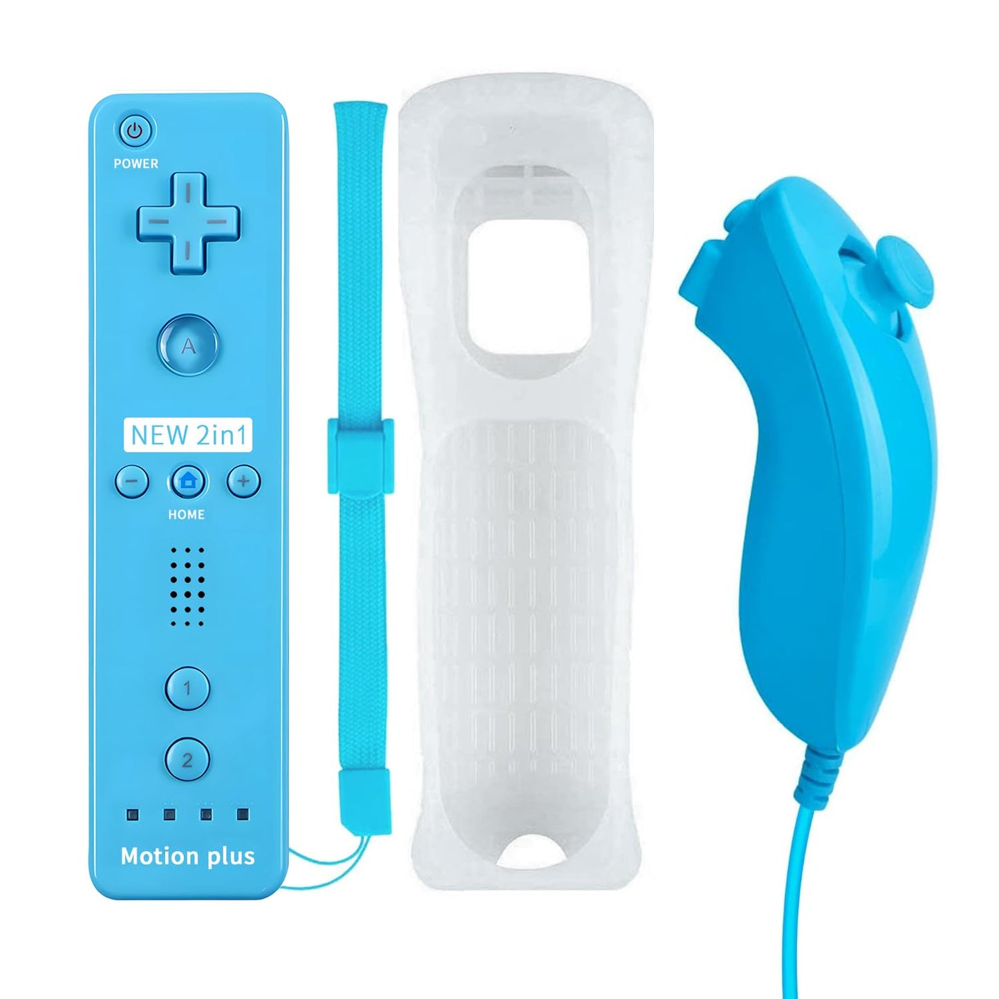 QUMOX Remote Game Control  Built-in Motion Plus Remote and Nunchuk Controller with Silicon Case for Wii and Wii U (Blue)
