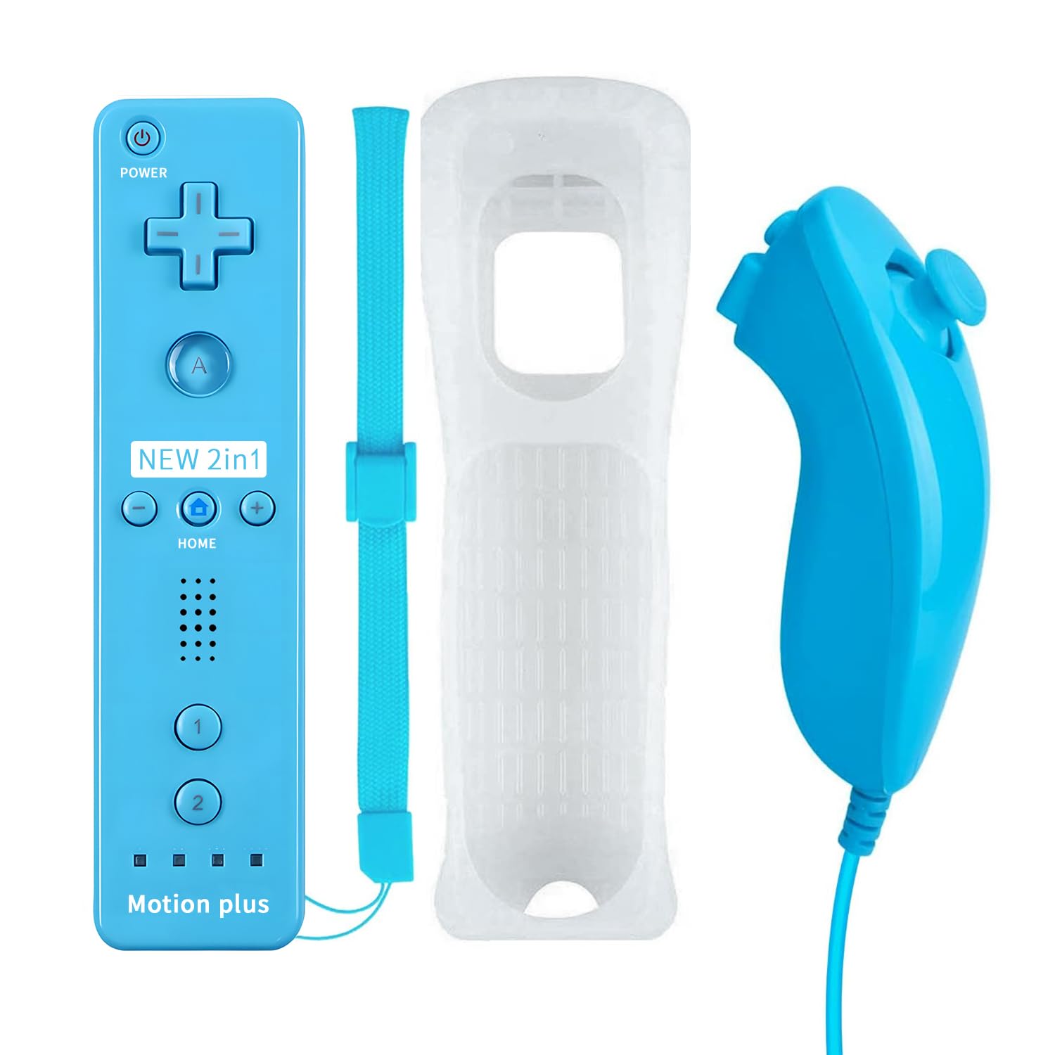 QUMOX Remote Game Control  Built-in Motion Plus Remote and Nunchuk Controller with Silicon Case for Wii and Wii U (Blue)