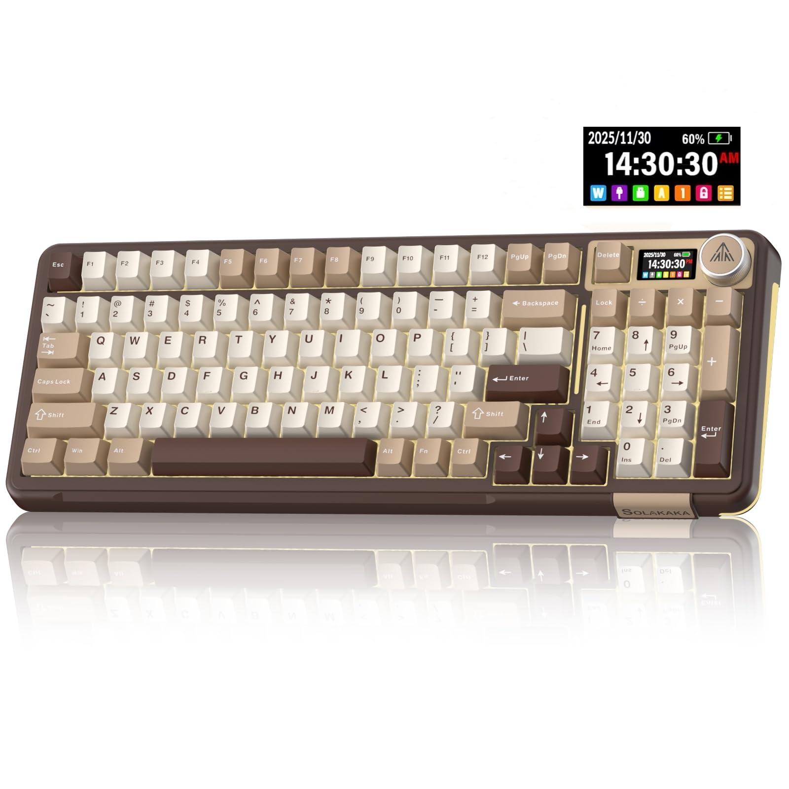 SOLAKAKA A99 Pro Mechanical Keyboard with LCD Screen & Metal Knob  Wireless Gaming Keyboard with BT5.0/2.4GHz/USB-C  Hot Swappable Creamy Keyboard  Gasket Structure  RGB Backlit  for Win/Mac