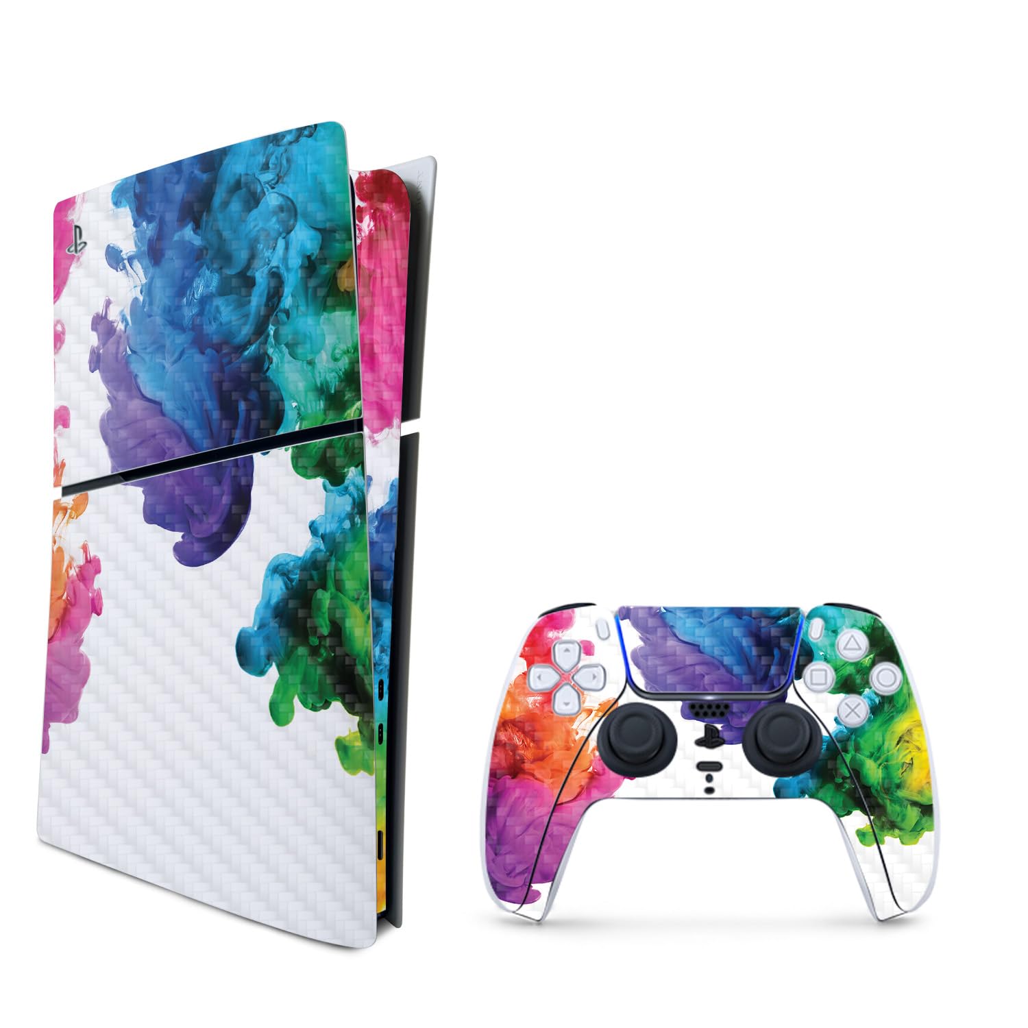 MightySkins Carbon Fiber Skin for PS5 PlayStation 5 Slim Digital Edition Bundle - Aqua Paint Protective  Durable Textured Carbon Fiber Finish Easy to Apply Made in The USA