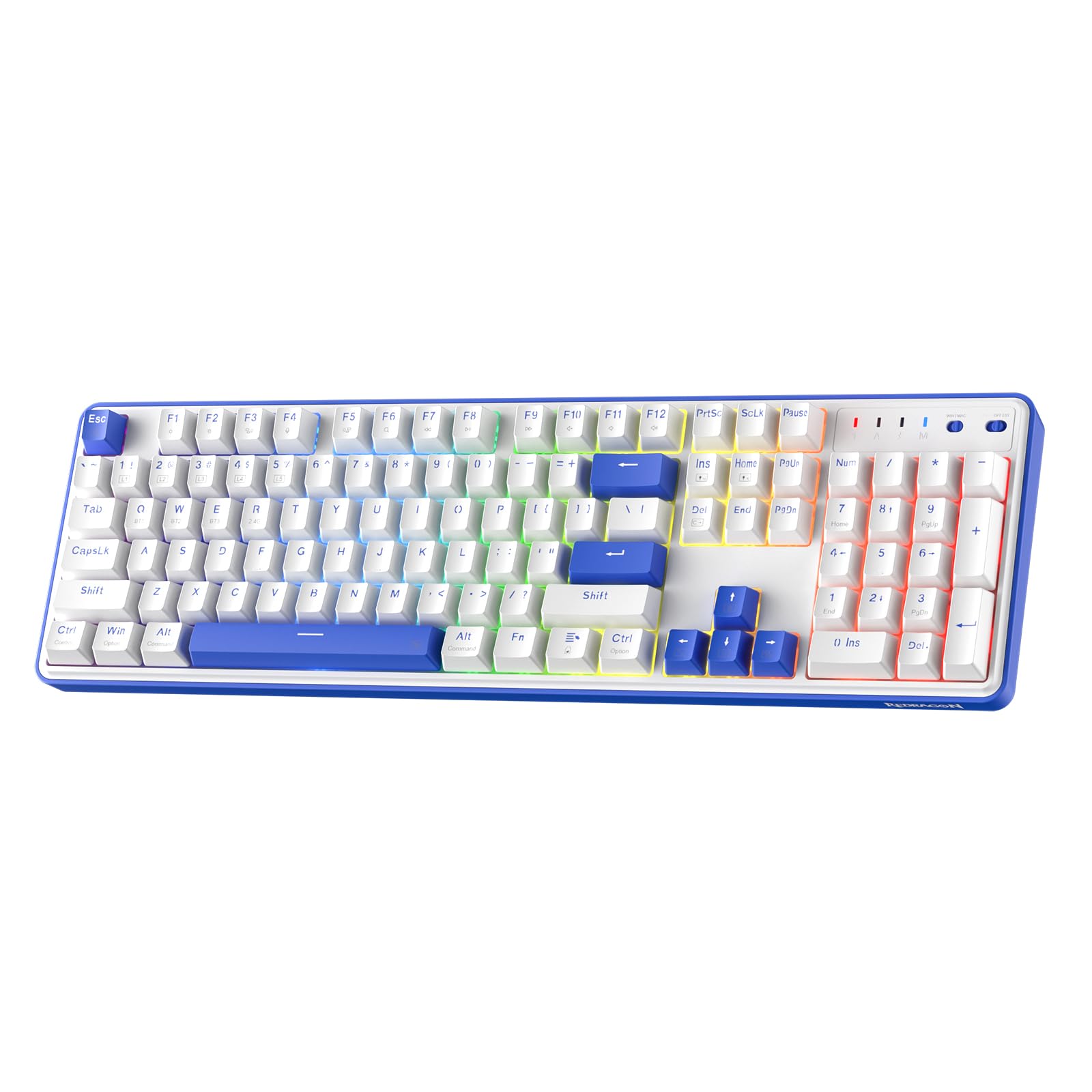 Redragon K685 PRO 104 Keys Wireless Gasket RGB Gaming Keyboard  3-Modes 100% Layout Mechanical Keyboard w/Hot-Swap Socket  Sound Absorbing Pads & Linear Red Switch  Klein Blue & Oia White