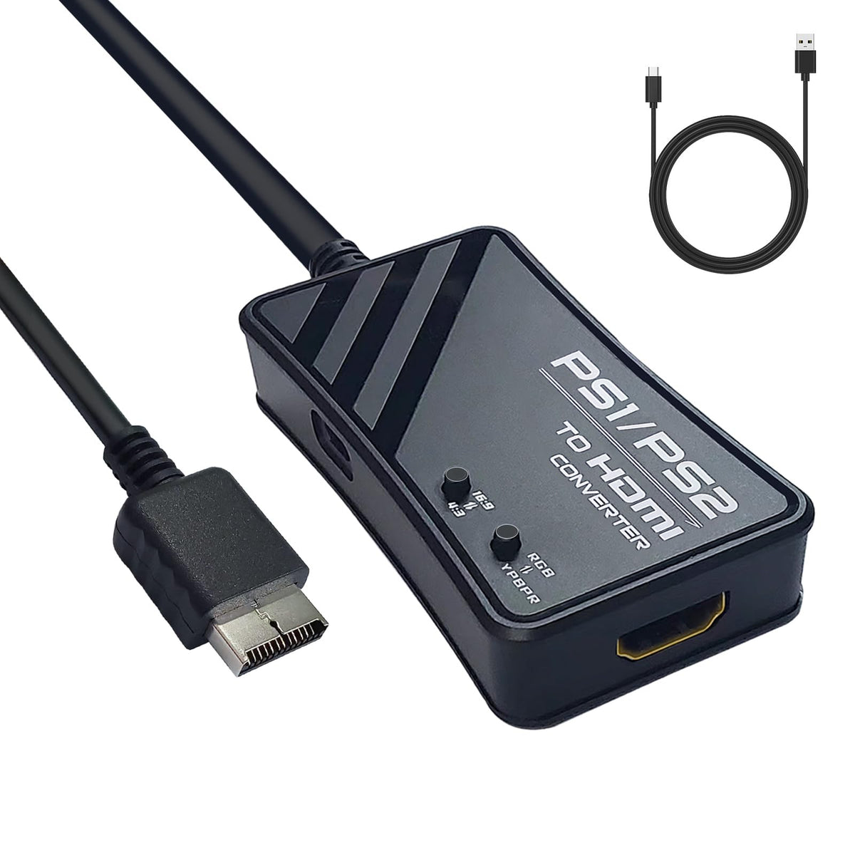 WNNZVCC PS1/PS2 to HDMI Converter  RGBS & YPbPr Signal Output to HDMI for Playstation2 and Playstation1  Screen 4:3/16:9 Switch