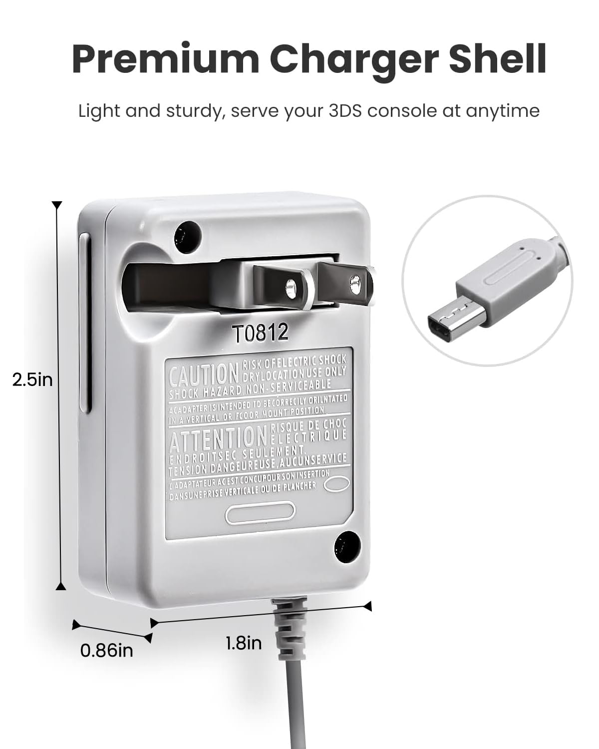VOYEE 3DS Charger for Nintendo 3DS/DSi/DSi XL/2DS/New 3DS XL - 100-240V Wall Plug Adapter