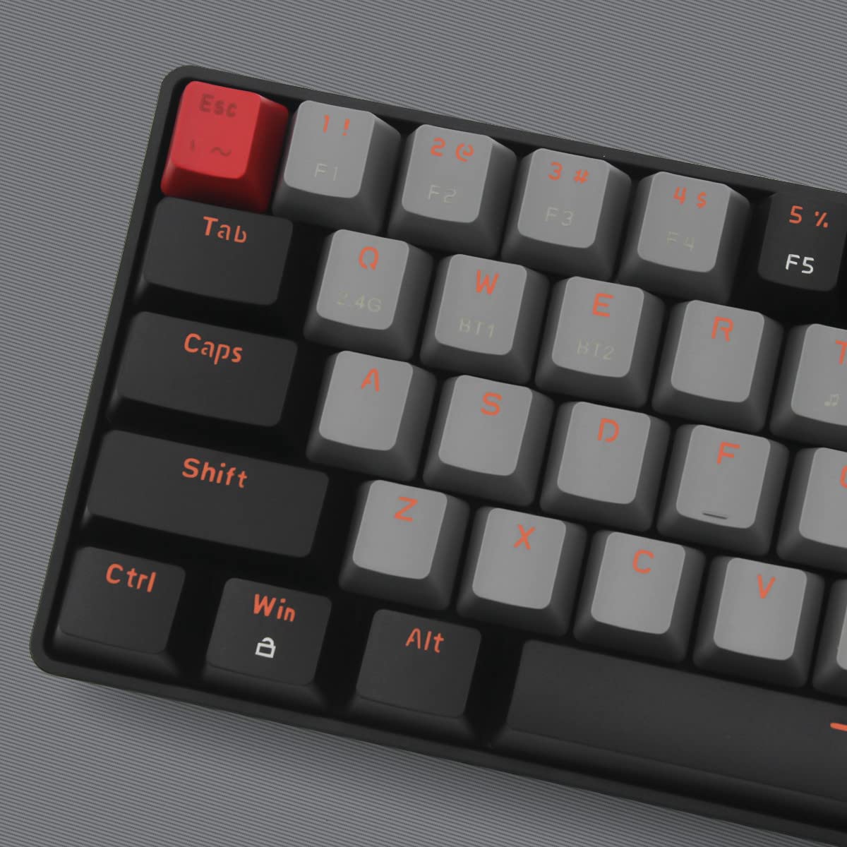 Qisan 60% Mechanical Gaming Keyboard - Dual Mode 2.4G/BT, Blue Switch, Black & Grey Combo Color, 68 Keys