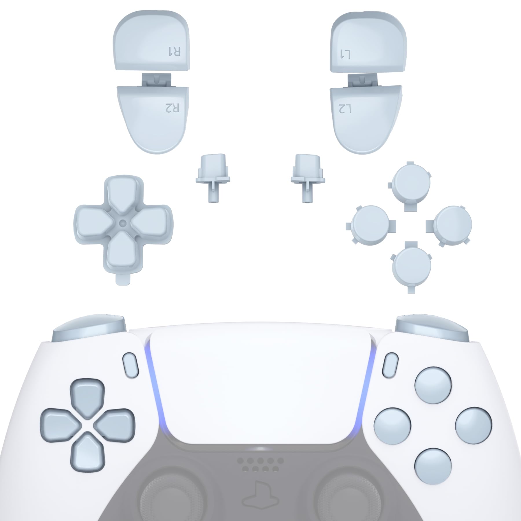 eXtremeRate Replacement D-pad R1 L1 R2 L2 Triggers Share Options Face Buttons  Celadon Green Full Set Buttons Compatible with p s 5 Controller BDM-030 BDM-040 BDM-050 - Controller NOT Included