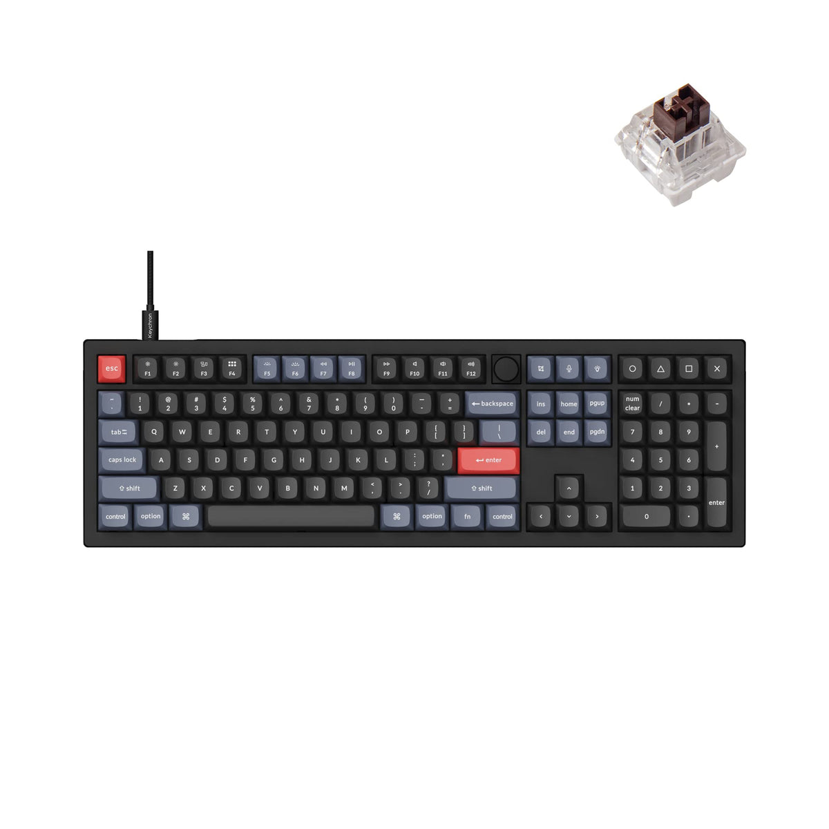Keychron V6 Wired Custom Mechanical Keyboard Knob Version  Full-size QMK/VIA Programmable Macro with Hot-swappable Keychron K Pro Brown Switch Compatible with Mac Windows Linux Black (Non-Transparent)