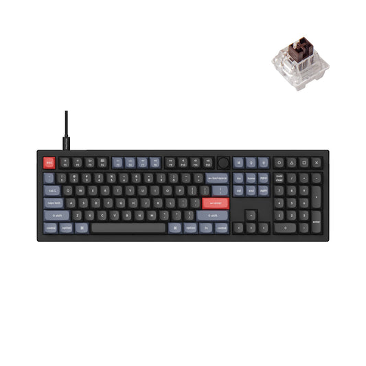Keychron V6 Wired Custom Mechanical Keyboard Knob Version  Full-size QMK/VIA Programmable Macro with Hot-swappable Keychron K Pro Brown Switch Compatible with Mac Windows Linux Black (Non-Transparent)