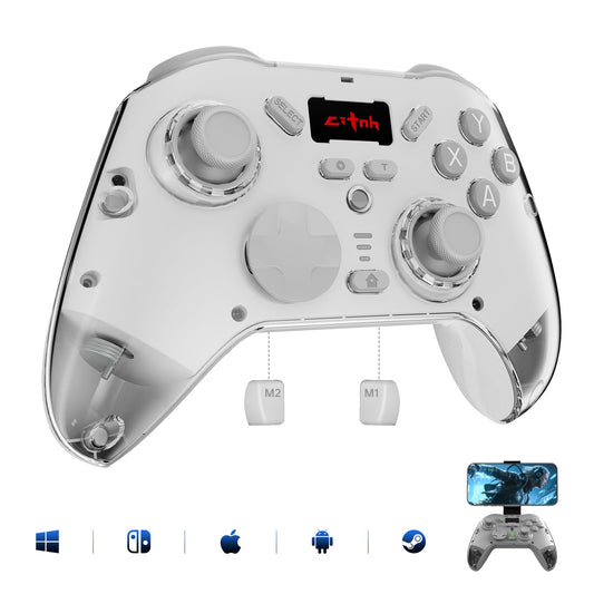 hosowe Wireless Mobile Gaming Controller Compatible for PC/Switch/Android/iOS  Interactive Screen PC Controller with Programmable  Hall Effect Joysticks&Triggers  Vibration  Motion Control (White)