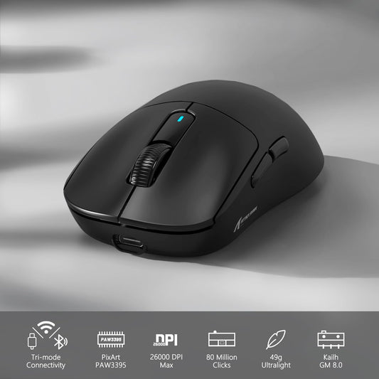 MAMBASNAKE X3 Wireless Gaming Mouse - Ultralight 49g, 26000 DPI, Tri-Mode, 200Hrs Battery, Black