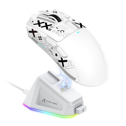 ATTACK SHARK X11 Ultra-Light Gaming Mouse 22K DPI 5 Programmable Buttons White&Sticker with Magnetic Charging Stand for PC/Mac
